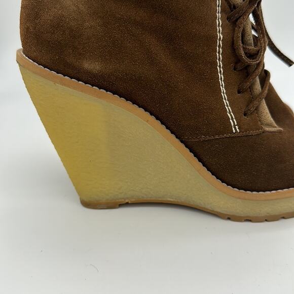 Zara Suede Chocolate Brown Wedge Heel Boots in EU 39 US 9 - Picture 6 of 10